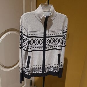 Cynthia Rowley Cream w/ Black and Gray Knit Cartigan Sweater, Medium, Full Zip